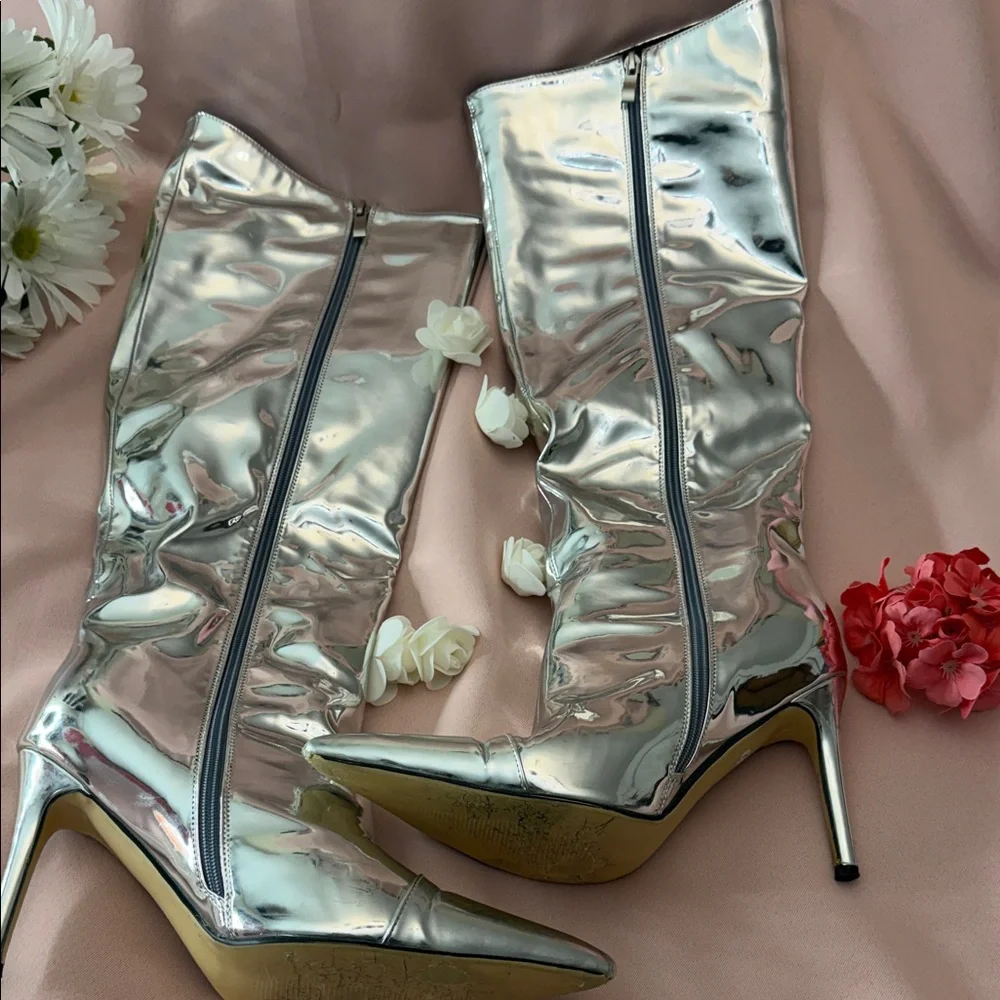 Metallic Stiletto Knee High Boots | Trendy Fall Winter Must Have - Picture 7 of 11